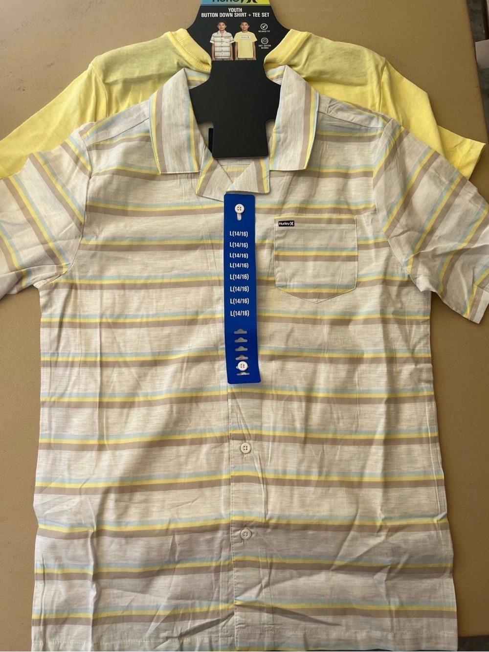 Hurley Boys Striped Button-Down Shirt - Yellow, Gray, White